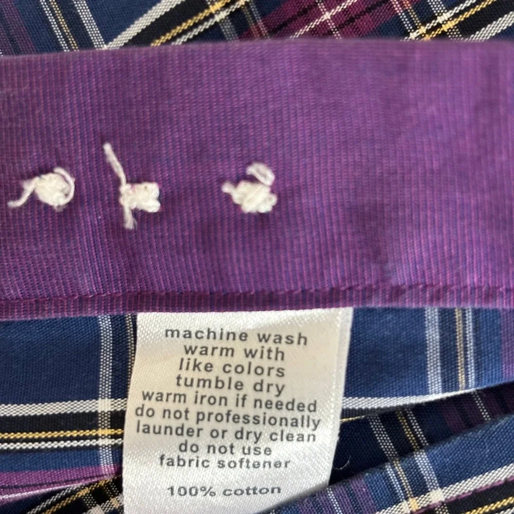 Paul Fredrick Mens 16-33 Slim Fit Non-Iron Cotton Broadcloth Plaid Shirt Purple